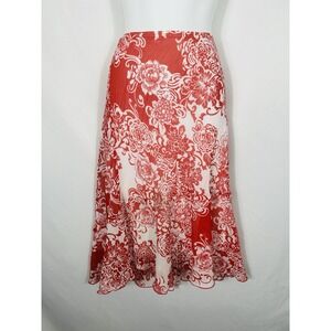 Vintage Sheer Chiffon Flounce Skirt Red / White Y2K Asian Floral Boho Art Size M